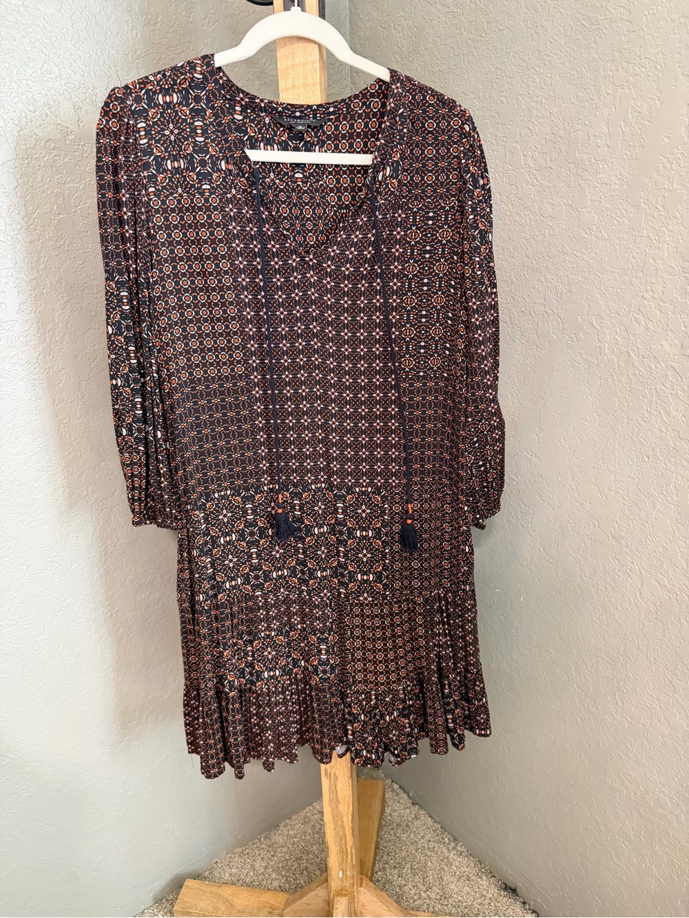 Liverpool Bohemian Navy and Rust Printed Long-Sleeve Dress